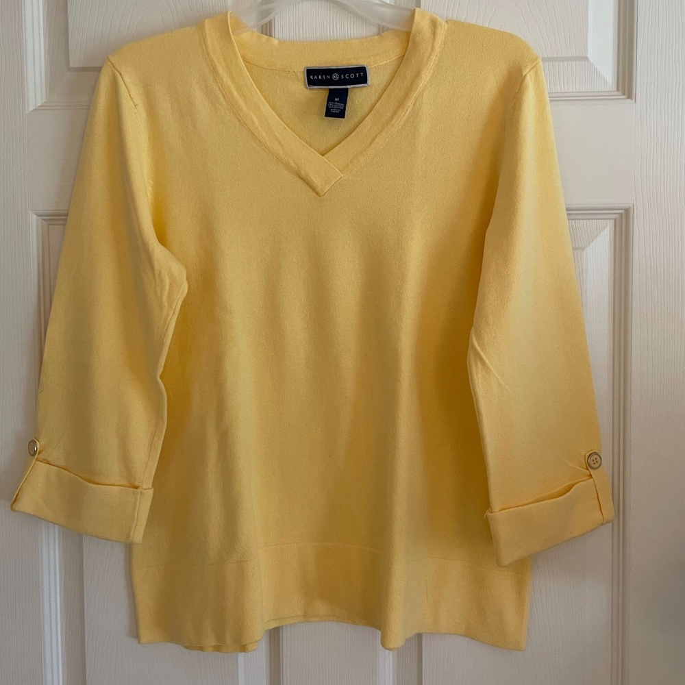 Karen Scott yellow 3/4 sleeve sweater